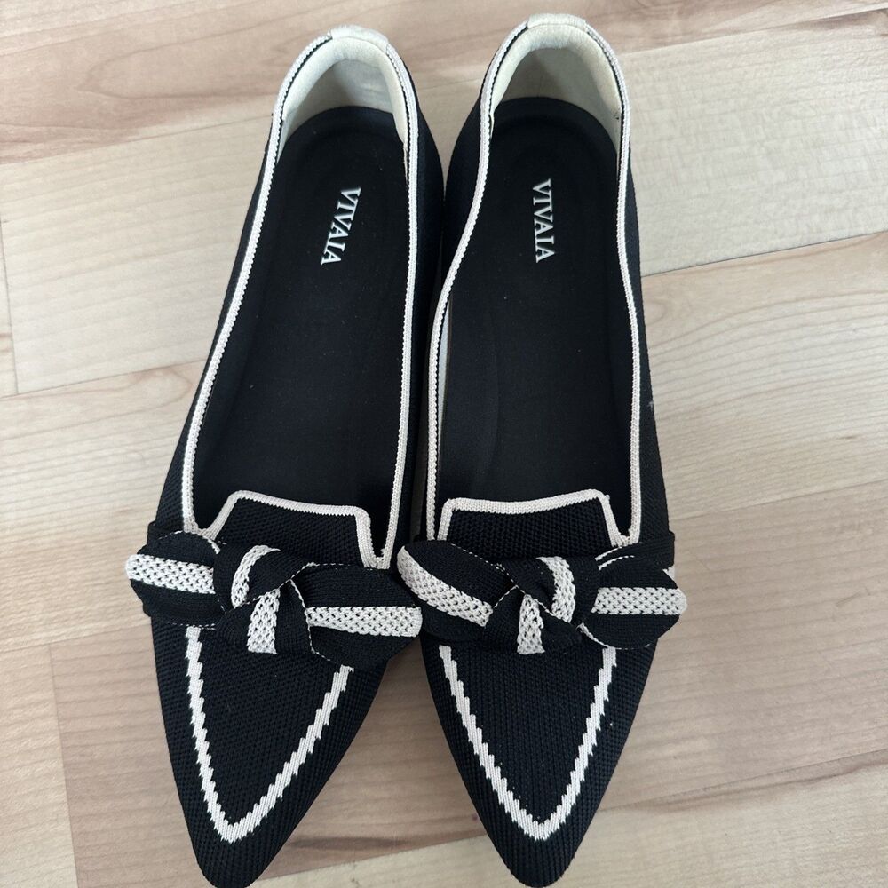 VIVAIA Michelle  Pointed Flats Loafers Size US 9 Black Coquette Bow Pointed Toe